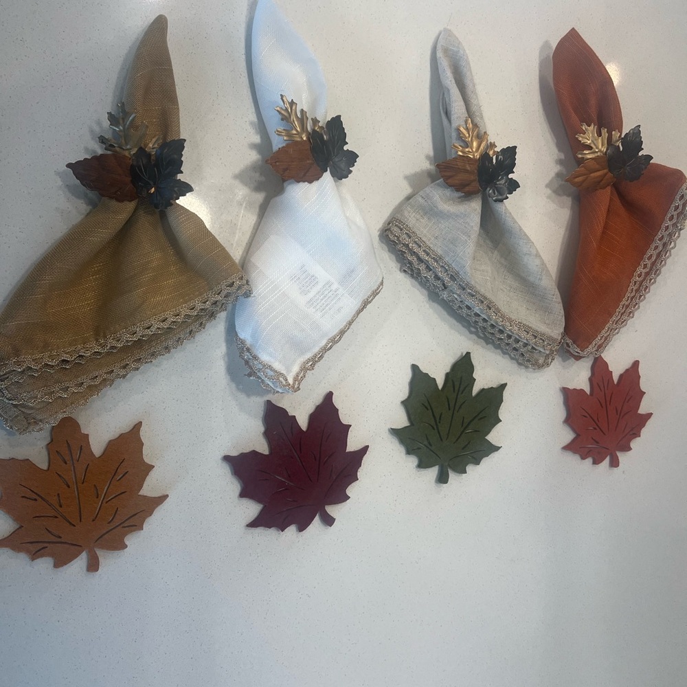 Elegant Fall  Autumn Leaf Napkin Ring Set